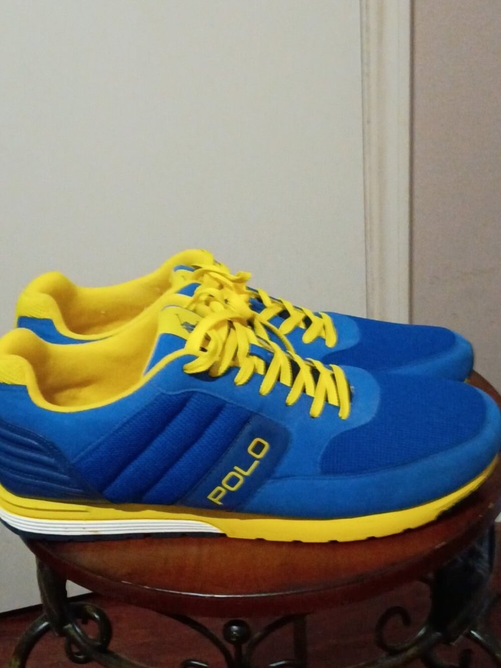 Men's Polo Ralph Lauren Laxman Size 15 D Blue Yellow Y2K Sneakers Textile